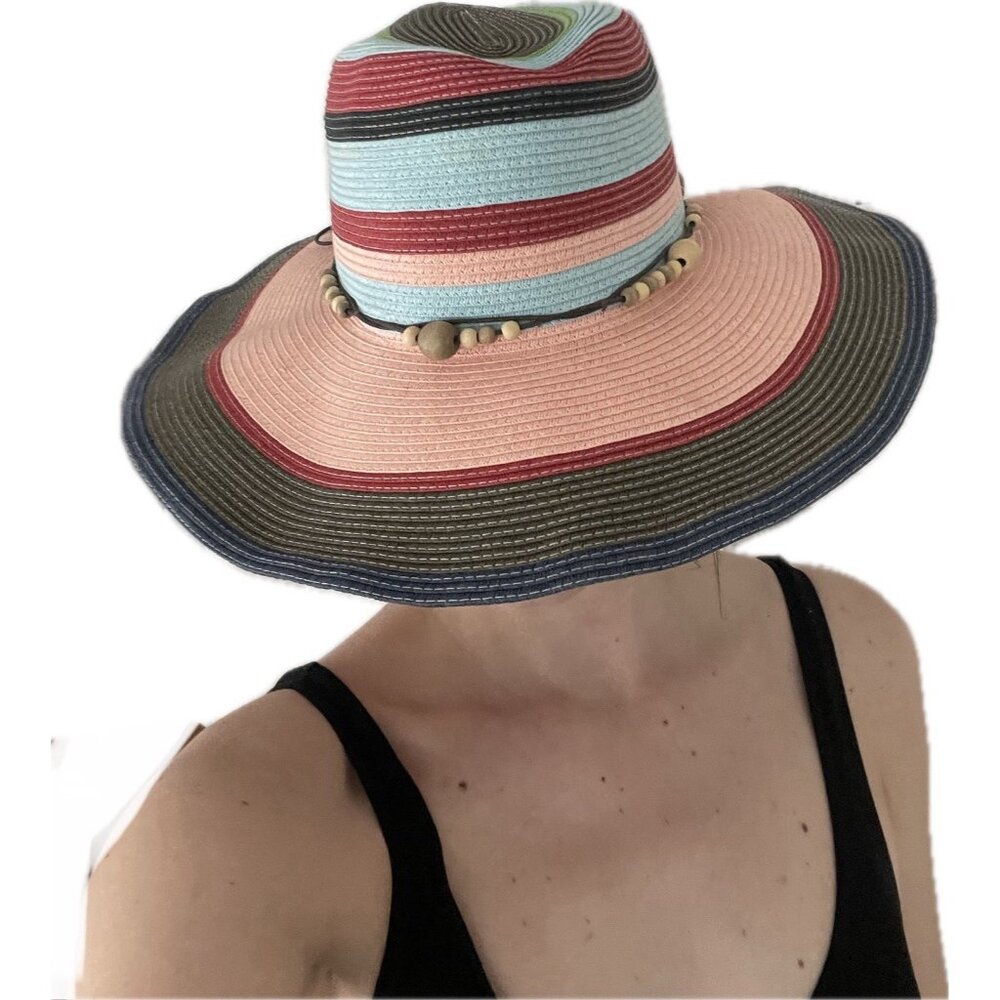 Cynthia Rowley Boho Hippie Wide Brim Sun Hat Multicolor Striped OS - Picture 3 of 7
